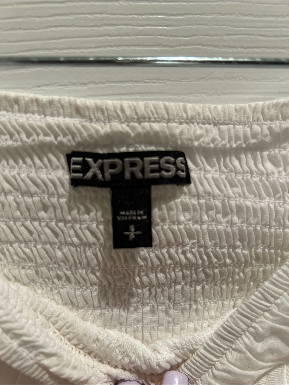 Express White Off-Shoulder Crochet Trim Crop Top - Picture 2 of 4